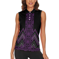 Purple Aotearoa Mangopare Kowhaiwhai and Niho Taniwha Women Sleeveless Polo Shirt Maori New Zealand LT14 - Polynesian Pride