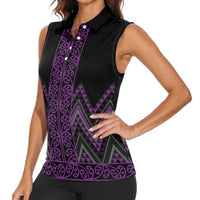Purple Aotearoa Mangopare Kowhaiwhai and Niho Taniwha Women Sleeveless Polo Shirt Maori New Zealand LT14 - Polynesian Pride