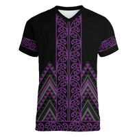 Purple Aotearoa Mangopare Kowhaiwhai and Niho Taniwha Women V-Neck T-Shirt Maori New Zealand LT14 Female Purple - Polynesian Pride