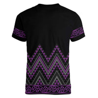 Purple Aotearoa Mangopare Kowhaiwhai and Niho Taniwha Women V-Neck T-Shirt Maori New Zealand LT14 - Polynesian Pride