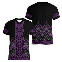 Purple Aotearoa Mangopare Kowhaiwhai and Niho Taniwha Women V-Neck T-Shirt Maori New Zealand LT14 - Polynesian Pride