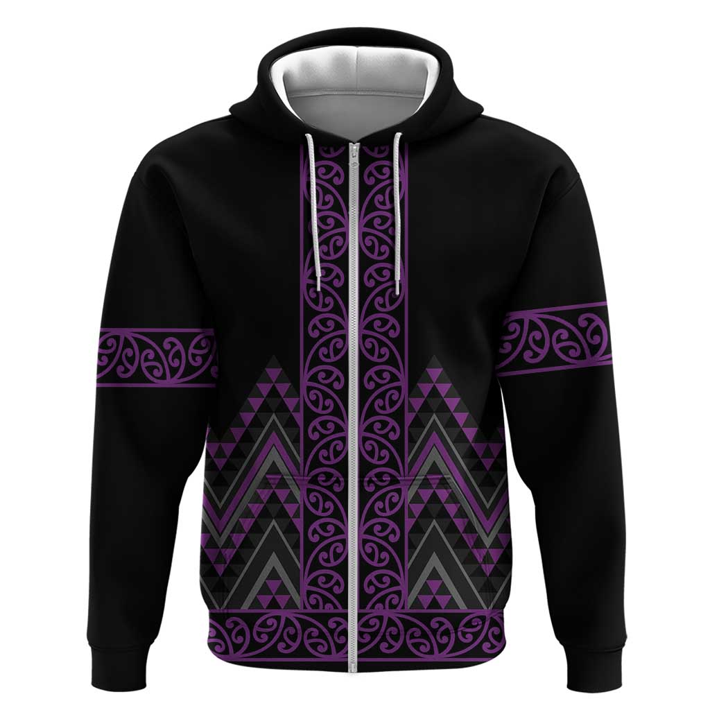 Purple Aotearoa Mangopare Kowhaiwhai and Niho Taniwha Zip Hoodie Maori New Zealand LT14 Zip Hoodie Purple - Polynesian Pride