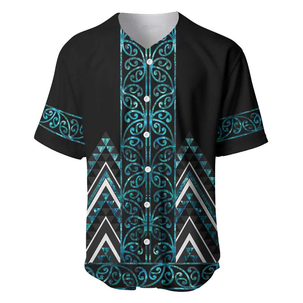 Paua Shell Aotearoa Mangopare Kowhaiwhai and Niho Taniwha Baseball Jersey Maori New Zealand LT14 Turquoise - Polynesian Pride