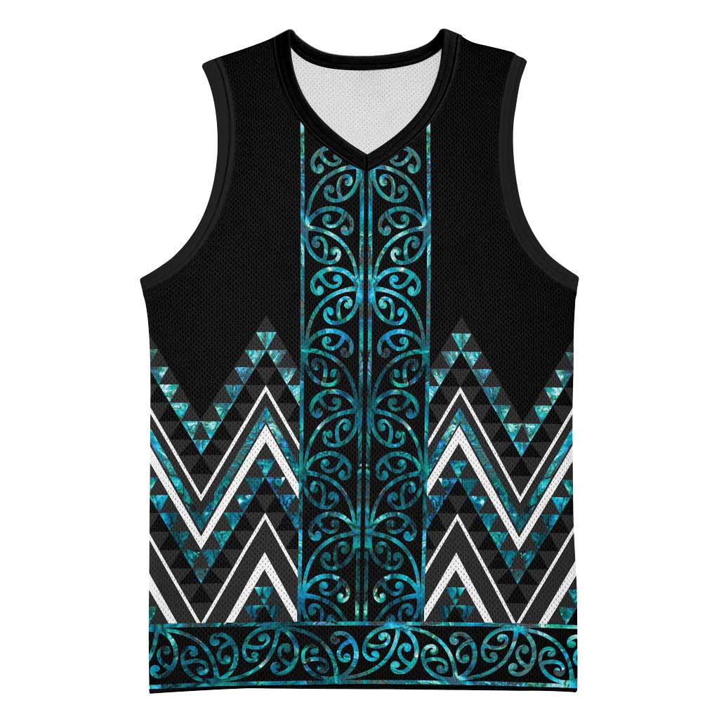 Paua Shell Aotearoa Mangopare Kowhaiwhai Niho Taniwha Basketball Jersey Maori New Zealand LT14 Unisex Turquoise - Polynesian Pride