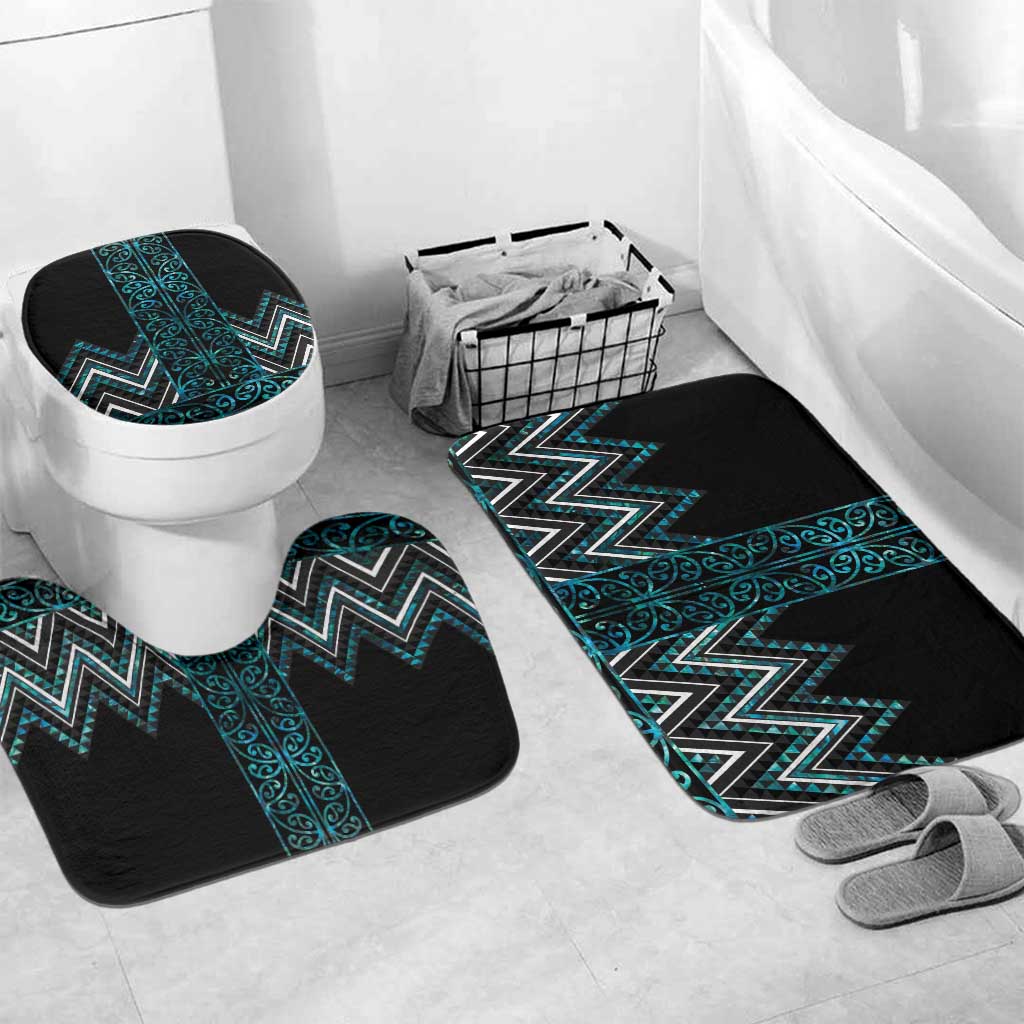 Paua Shell Aotearoa Mangopare Kowhaiwhai Niho Taniwha Bathroom Set Maori New Zealand LT14 Mat Set Only (3 pcs) One Size Turquoise - Polynesian Pride