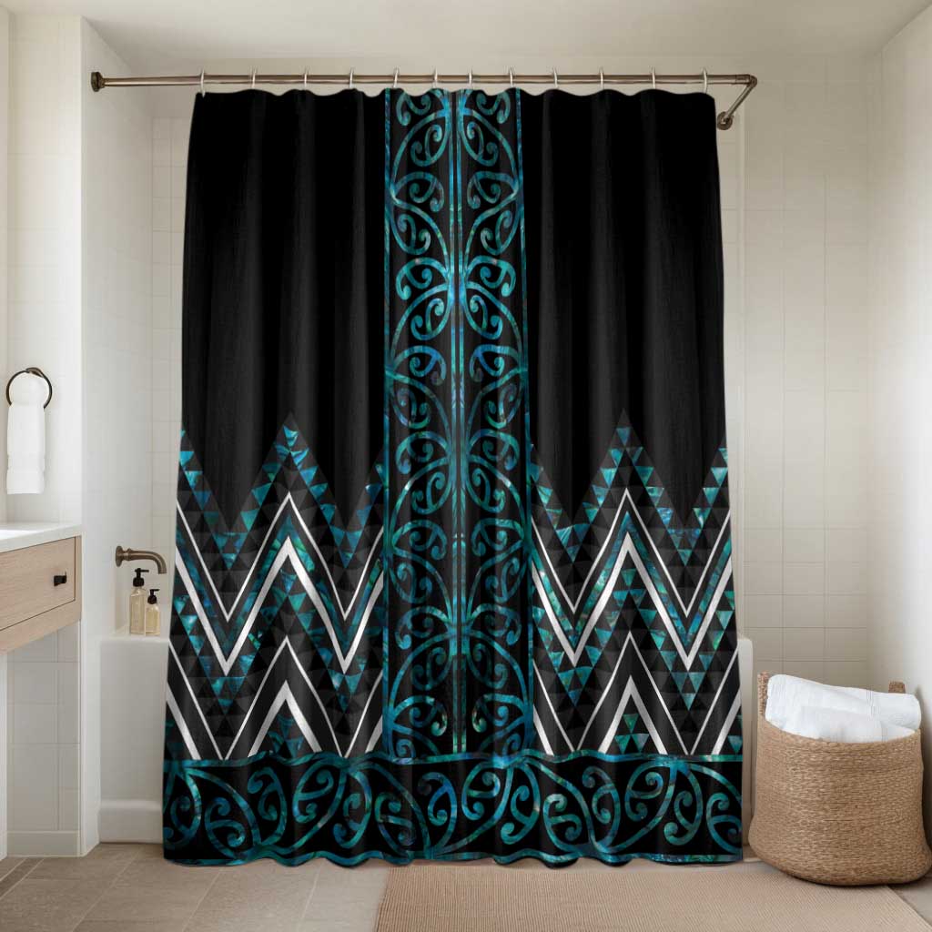 Paua Shell Aotearoa Mangopare Kowhaiwhai Niho Taniwha Bathroom Set Maori New Zealand LT14 Shower Curtain Only Turquoise - Polynesian Pride