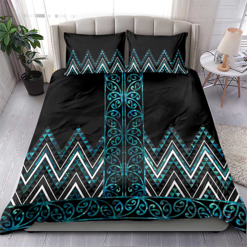 Paua Shell Aotearoa Mangopare Kowhaiwhai and Niho Taniwha Bedding Set Maori New Zealand