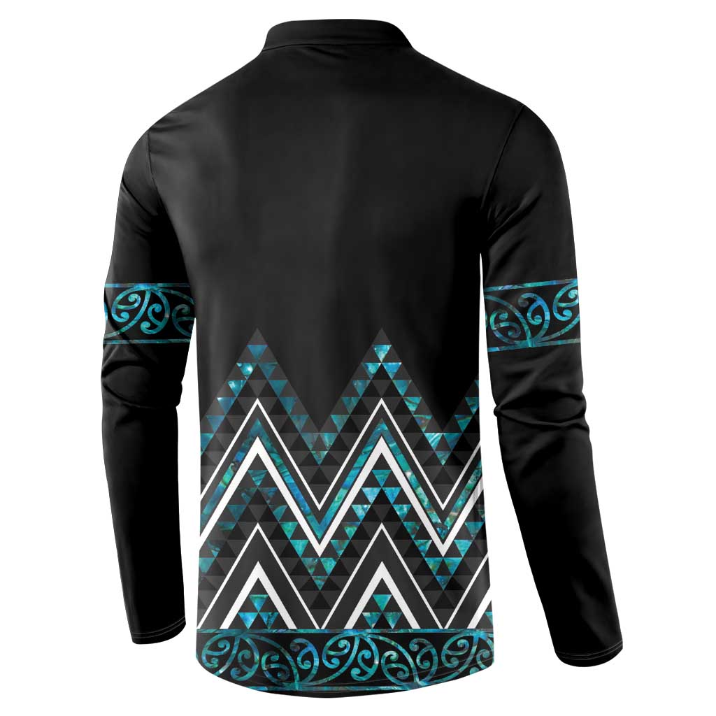 Paua Shell Aotearoa Mangopare Kowhaiwhai and Niho Taniwha Button Sweatshirt Maori New Zealand