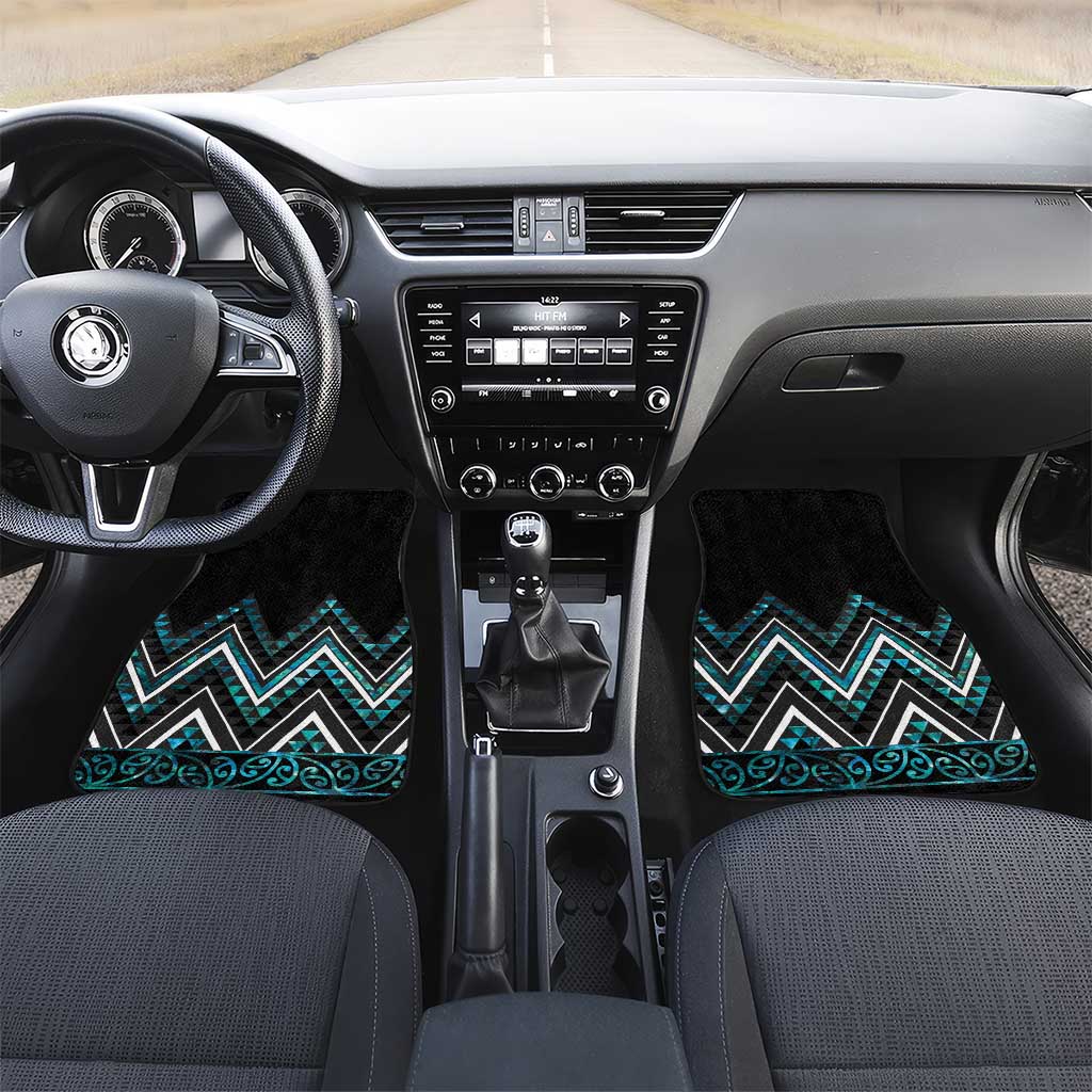 Paua Shell Aotearoa Mangopare Kowhaiwhai and Niho Taniwha Car Mats Maori New Zealand LT14 Set 2pcs - Front Turquoise - Polynesian Pride