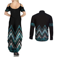 Paua Shell Aotearoa Mangopare Kowhaiwhai and Niho Taniwha Couples Matching Summer Maxi Dress and Long Sleeve Button Shirt Maori New Zealand LT14 - Polynesian Pride