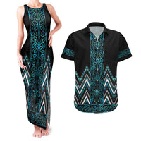 Paua Shell Aotearoa Mangopare Kowhaiwhai and Niho Taniwha Couples Matching Tank Maxi Dress and Hawaiian Shirt Maori New Zealand LT14 Turquoise - Polynesian Pride