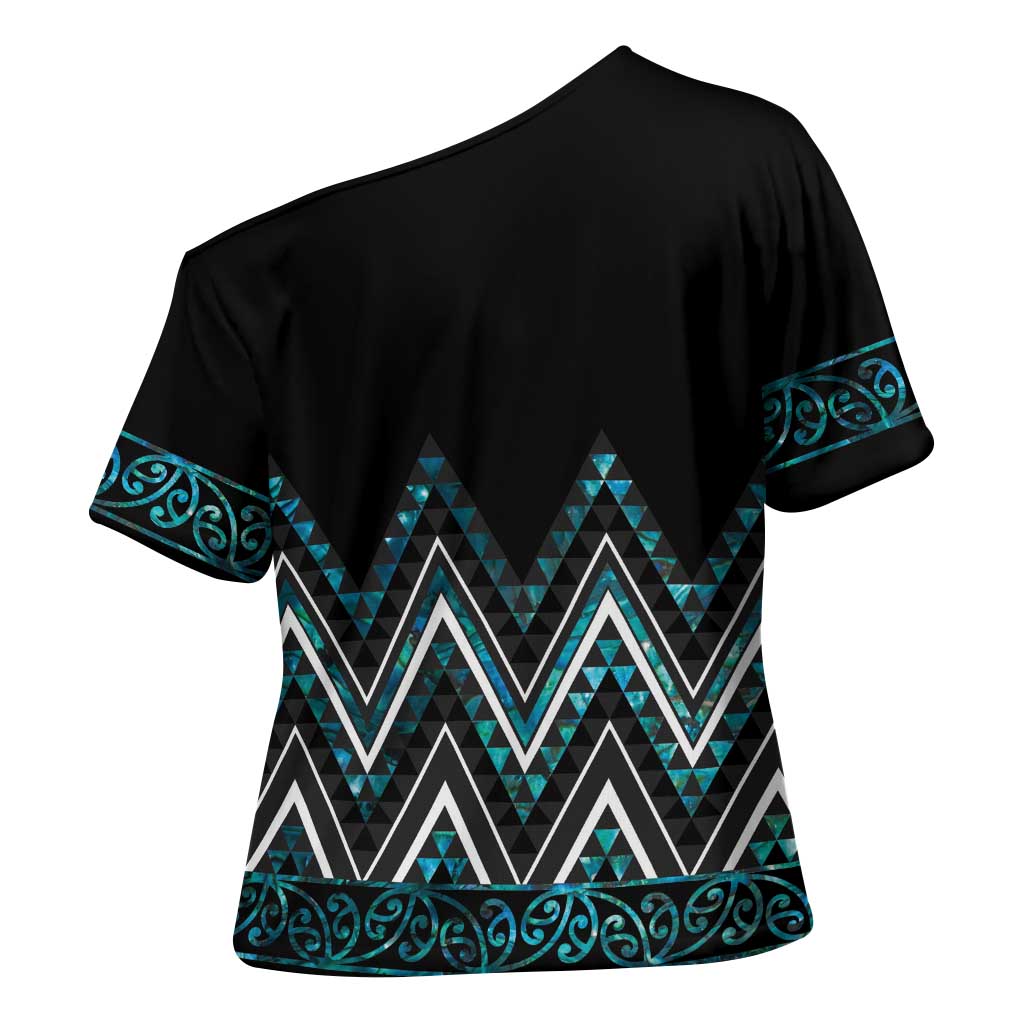 Paua Shell Aotearoa Mangopare Kowhaiwhai Niho Taniwha Cross Shoulder Shirt Maori New Zealand LT14 - Polynesian Pride