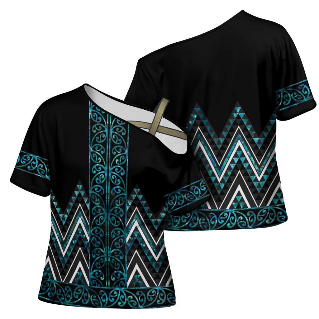 Paua Shell Aotearoa Mangopare Kowhaiwhai Niho Taniwha Cross Shoulder Shirt Maori New Zealand LT14 - Polynesian Pride