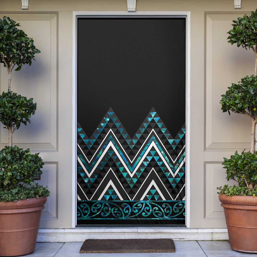 Paua Shell Aotearoa Mangopare Kowhaiwhai Niho Taniwha Door Cover Maori New Zealand LT14 Turquoise - Polynesian Pride