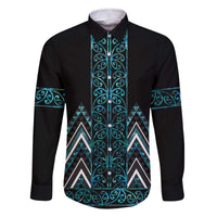 Paua Shell Aotearoa Mangopare Kowhaiwhai and Niho Taniwha Family Matching Off The Shoulder Long Sleeve Dress and Hawaiian Shirt Maori New Zealand LT14 Dad's Shirt - Long Sleeve Turquoise - Polynesian Pride