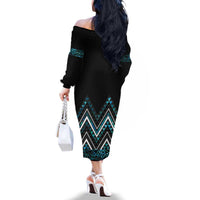 Paua Shell Aotearoa Mangopare Kowhaiwhai and Niho Taniwha Family Matching Off The Shoulder Long Sleeve Dress and Hawaiian Shirt Maori New Zealand LT14 - Polynesian Pride