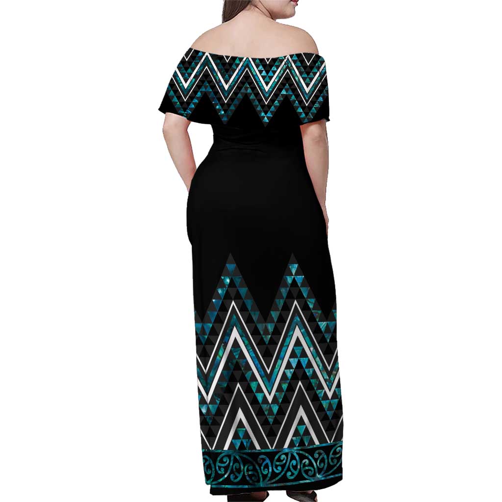 Paua Shell Aotearoa Mangopare Kowhaiwhai and Niho Taniwha Family Matching Off Shoulder Maxi Dress and Hawaiian Shirt Maori New Zealand LT14 - Polynesian Pride