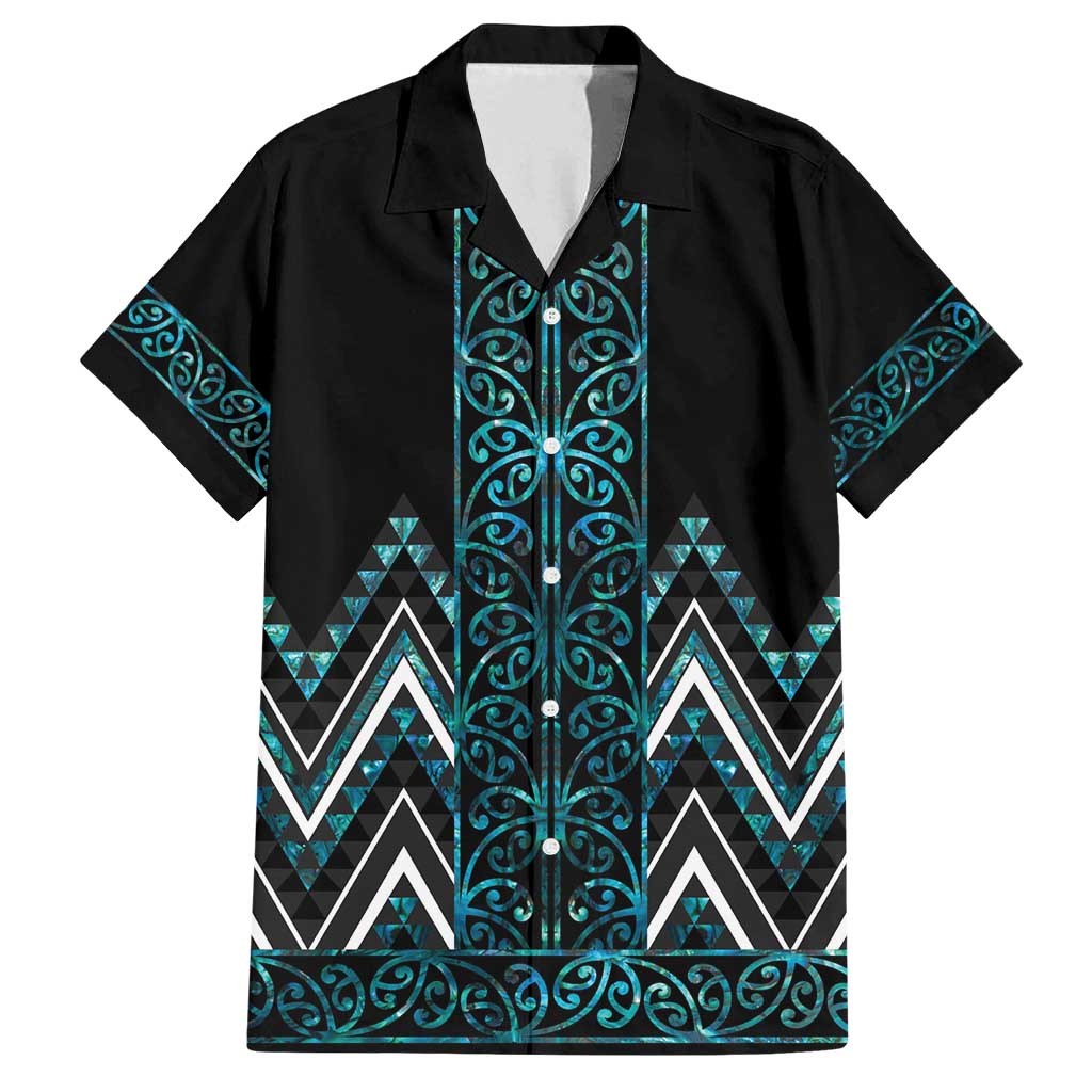 Paua Shell Aotearoa Mangopare Kowhaiwhai and Niho Taniwha Family Matching Summer Maxi Dress and Hawaiian Shirt Maori New Zealand LT14 Dad's Shirt - Short Sleeve Turquoise - Polynesian Pride