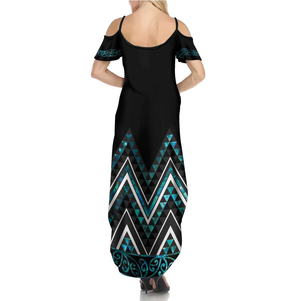 Paua Shell Aotearoa Mangopare Kowhaiwhai and Niho Taniwha Family Matching Summer Maxi Dress and Hawaiian Shirt Maori New Zealand LT14 - Polynesian Pride