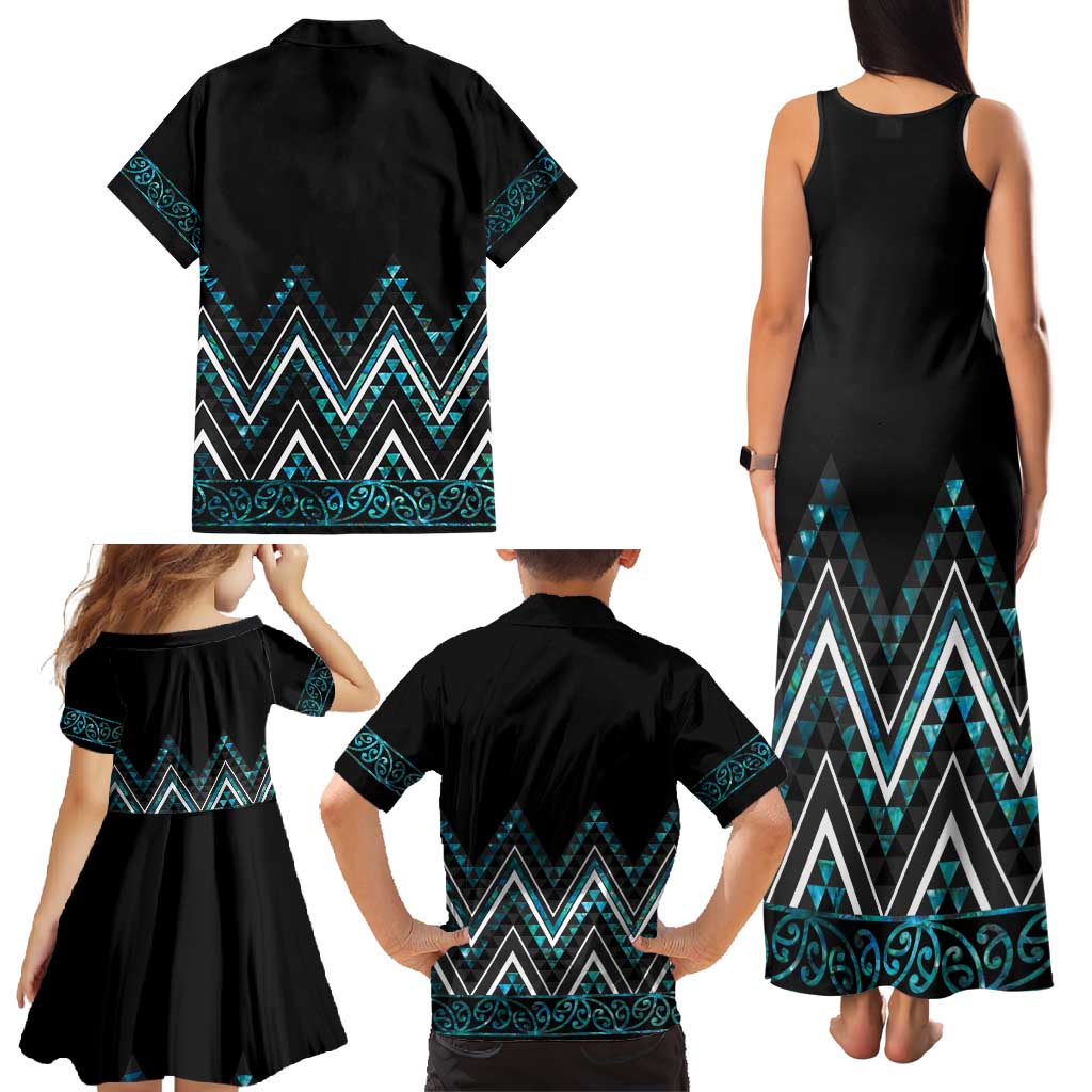 Paua Shell Aotearoa Mangopare Kowhaiwhai and Niho Taniwha Family Matching Tank Maxi Dress and Hawaiian Shirt Maori New Zealand LT14 - Polynesian Pride