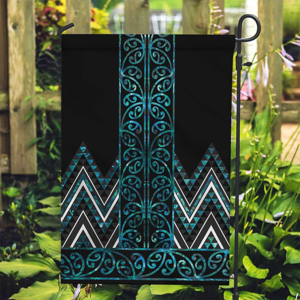 Paua Shell Aotearoa Mangopare Kowhaiwhai and Niho Taniwha Garden Flag Maori New Zealand LT14 Garden Flag Turquoise - Polynesian Pride