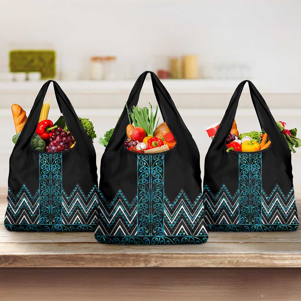 Paua Shell Aotearoa Mangopare Kowhaiwhai and Niho Taniwha Grocery Bag Maori New Zealand LT14 3-pack One Size Turquoise - Polynesian Pride
