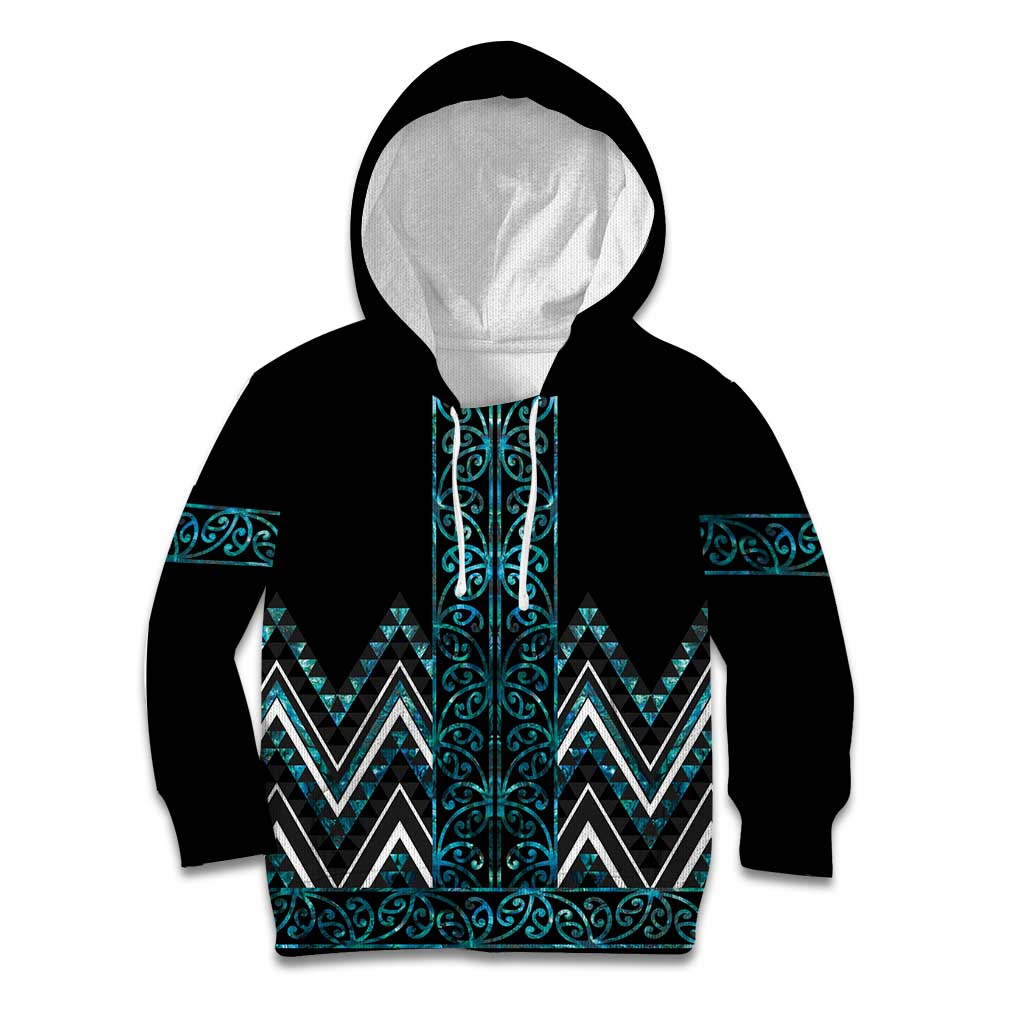 Paua Shell Aotearoa Mangopare Kowhaiwhai and Niho Taniwha Kid Hoodie Maori New Zealand LT14 Hoodie Turquoise - Polynesian Pride