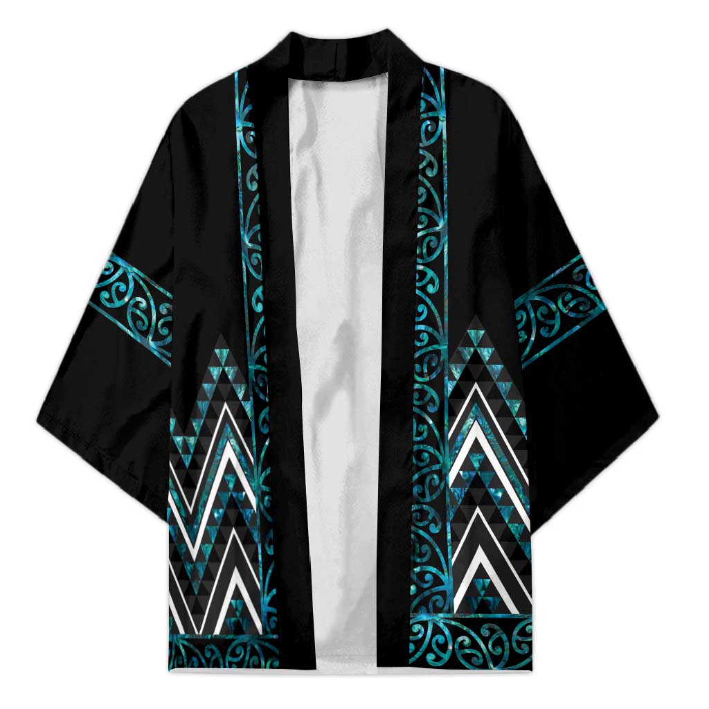 Paua Shell Aotearoa Mangopare Kowhaiwhai Niho Taniwha Kimono Maori New Zealand LT14 Unisex Turquoise - Polynesian Pride