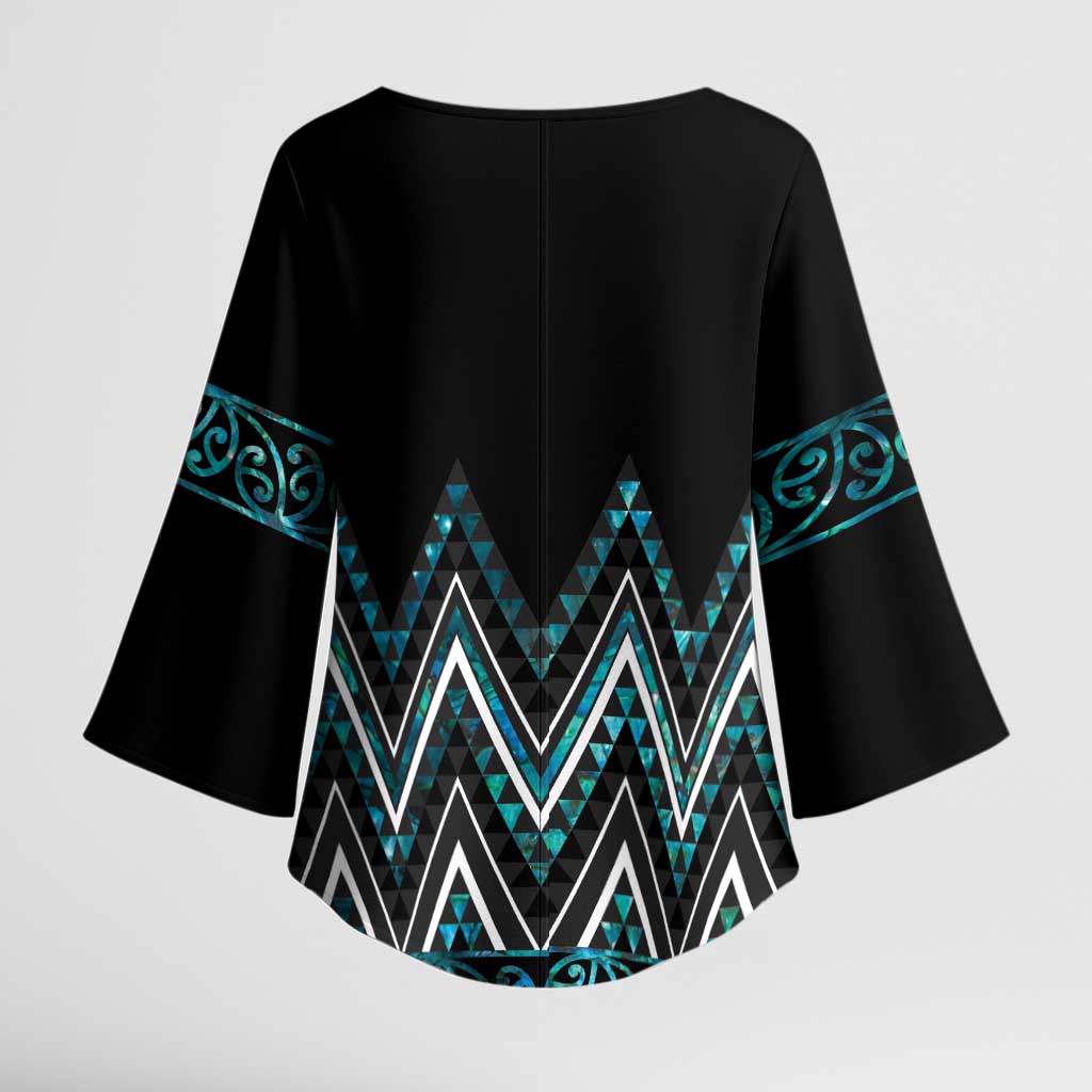 Paua Shell Aotearoa Mangopare Kowhaiwhai Niho Taniwha Kimono Sleeve Blouse Maori New Zealand LT14 - Polynesian Pride