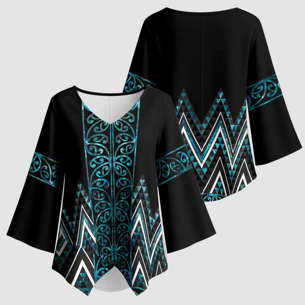 Paua Shell Aotearoa Mangopare Kowhaiwhai Niho Taniwha Kimono Sleeve Blouse Maori New Zealand LT14 - Polynesian Pride