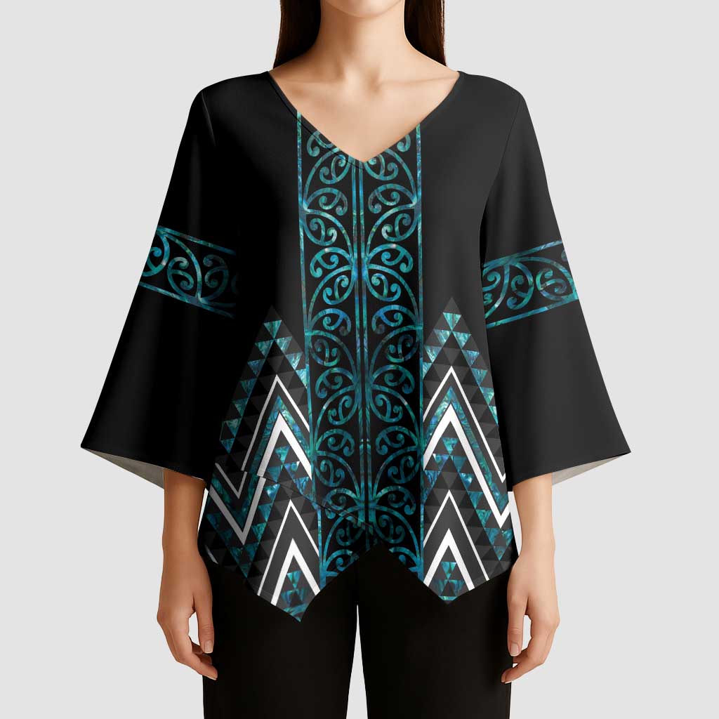 Paua Shell Aotearoa Mangopare Kowhaiwhai Niho Taniwha Kimono Sleeve Blouse Maori New Zealand LT14 - Polynesian Pride