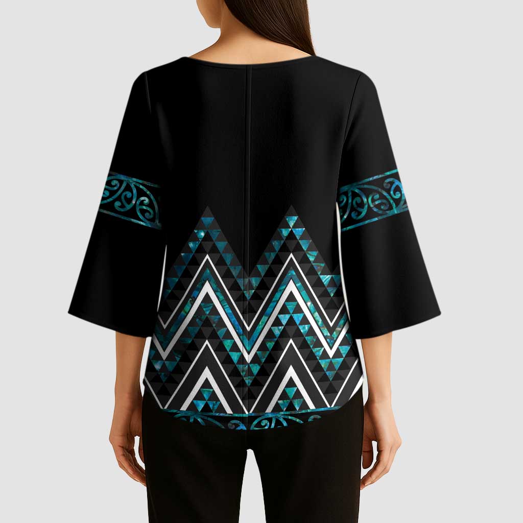 Paua Shell Aotearoa Mangopare Kowhaiwhai Niho Taniwha Kimono Sleeve Blouse Maori New Zealand LT14 - Polynesian Pride