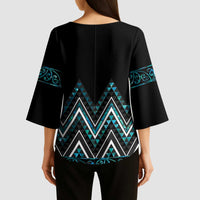 Paua Shell Aotearoa Mangopare Kowhaiwhai Niho Taniwha Kimono Sleeve Blouse Maori New Zealand LT14 - Polynesian Pride