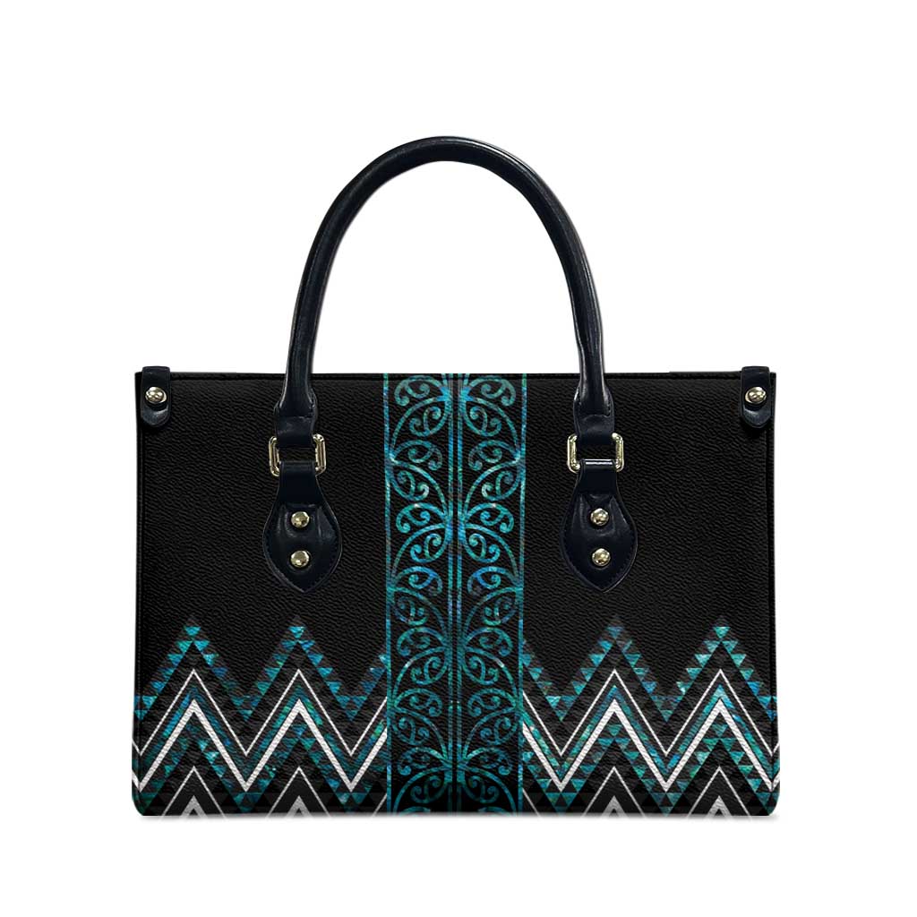 Paua Shell Aotearoa Mangopare Kowhaiwhai Niho Taniwha Leather Bag Maori New Zealand LT14 - Polynesian Pride