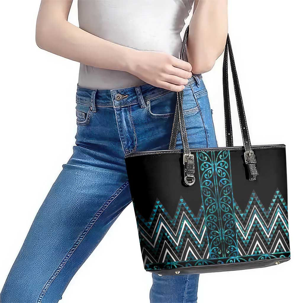 Paua Shell Aotearoa Mangopare Kowhaiwhai and Niho Taniwha Leather Tote Bag Maori New Zealand LT14 - Polynesian Pride
