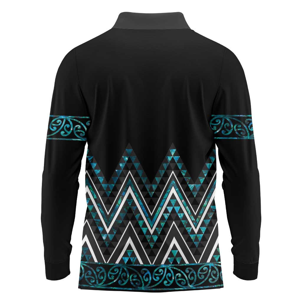 Paua Shell Aotearoa Mangopare Kowhaiwhai and Niho Taniwha Long Sleeve Polo Shirt Maori New Zealand LT14 - Polynesian Pride