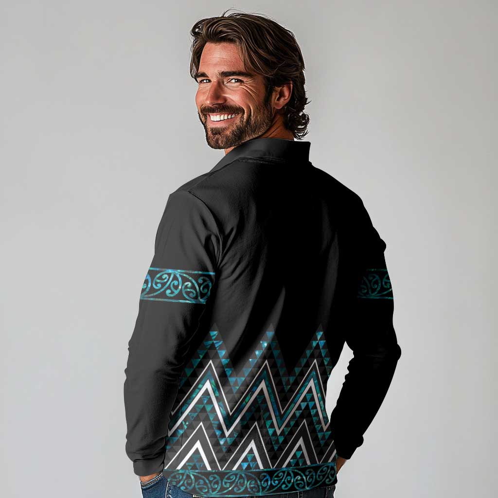 Paua Shell Aotearoa Mangopare Kowhaiwhai and Niho Taniwha Long Sleeve Polo Shirt Maori New Zealand LT14 - Polynesian Pride