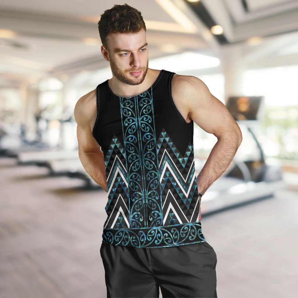 Paua Shell Aotearoa Mangopare Kowhaiwhai and Niho Taniwha Men Tank Top Maori New Zealand LT14 Turquoise - Polynesian Pride