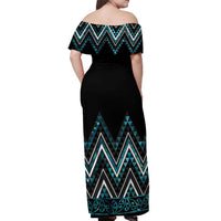 Paua Shell Aotearoa Mangopare Kowhaiwhai and Niho Taniwha Off Shoulder Maxi Dress Maori New Zealand LT14 - Polynesian Pride