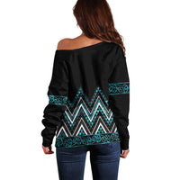 Paua Shell Aotearoa Mangopare Kowhaiwhai and Niho Taniwha Off Shoulder Sweater Maori New Zealand LT14 - Polynesian Pride