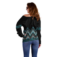 Paua Shell Aotearoa Mangopare Kowhaiwhai and Niho Taniwha Off Shoulder Sweater Maori New Zealand LT14 - Polynesian Pride