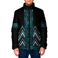 Paua Shell Aotearoa Mangopare Kowhaiwhai Niho Taniwha Padded Jacket Maori New Zealand LT14 Men Turquoise - Polynesian Pride