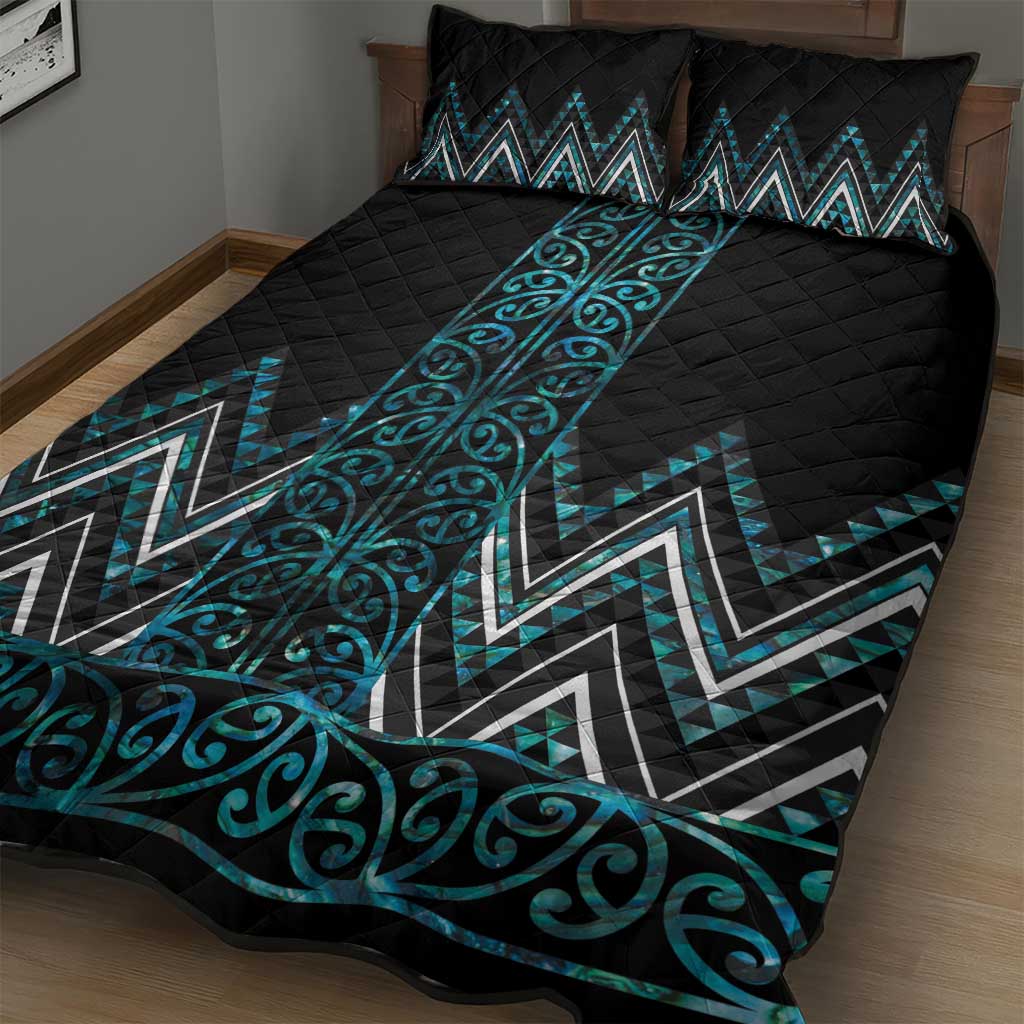 Paua Shell Aotearoa Mangopare Kowhaiwhai and Niho Taniwha Quilt Bed Set Maori New Zealand LT14 - Polynesian Pride