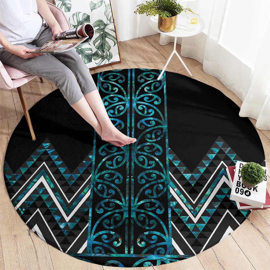 Paua Shell Aotearoa Mangopare Kowhaiwhai and Niho Taniwha Round Carpet Maori New Zealand LT14 - Polynesian Pride