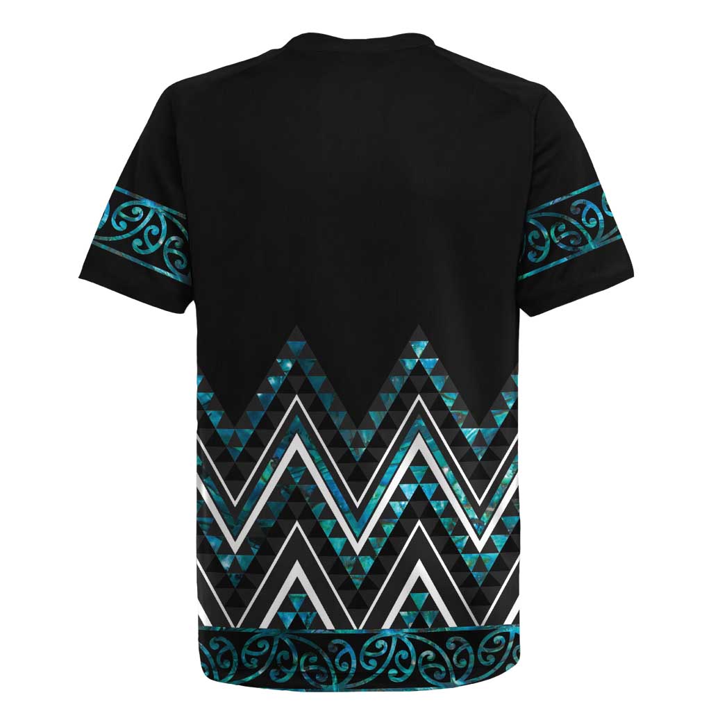 Paua Shell Aotearoa Mangopare Kowhaiwhai and Niho Taniwha Rugby Jersey Maori New Zealand LT14 - Polynesian Pride