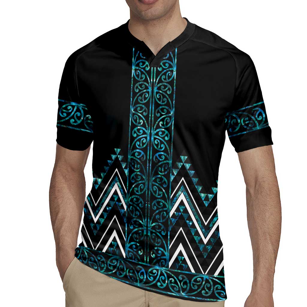 Paua Shell Aotearoa Mangopare Kowhaiwhai and Niho Taniwha Rugby Jersey Maori New Zealand LT14 - Polynesian Pride