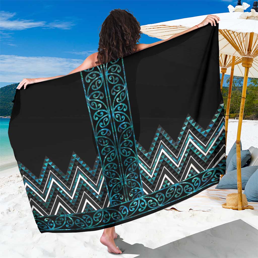 Paua Shell Aotearoa Mangopare Kowhaiwhai and Niho Taniwha Sarong Maori New Zealand LT14 One Size 44 x 66 inches Turquoise - Polynesian Pride