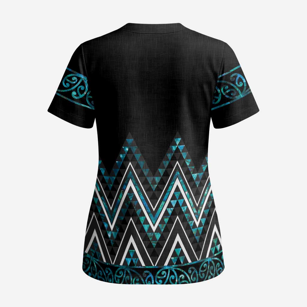 Paua Shell Aotearoa Mangopare Kowhaiwhai and Niho Taniwha Scrub Top Maori New Zealand LT14 - Polynesian Pride