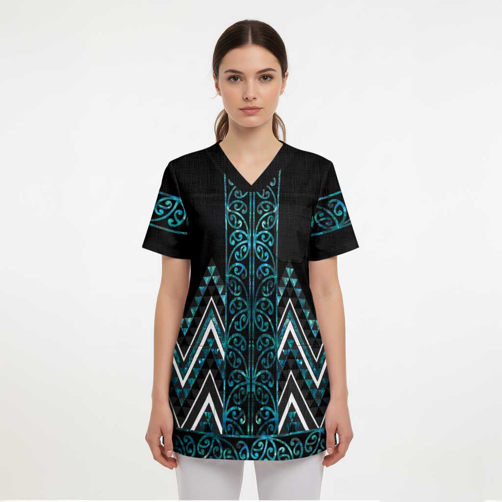 Paua Shell Aotearoa Mangopare Kowhaiwhai and Niho Taniwha Scrub Top Maori New Zealand LT14 - Polynesian Pride