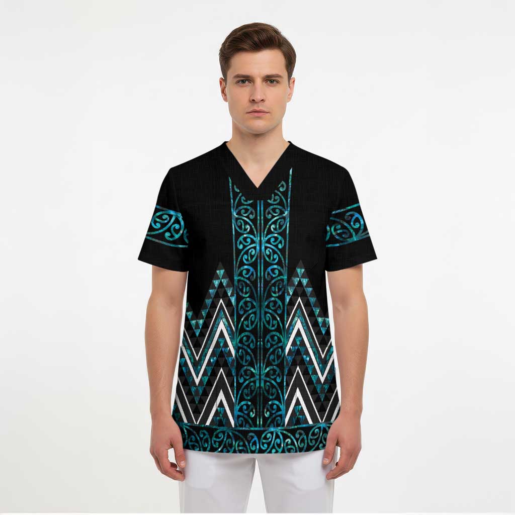 Paua Shell Aotearoa Mangopare Kowhaiwhai and Niho Taniwha Scrub Top Maori New Zealand LT14 - Polynesian Pride